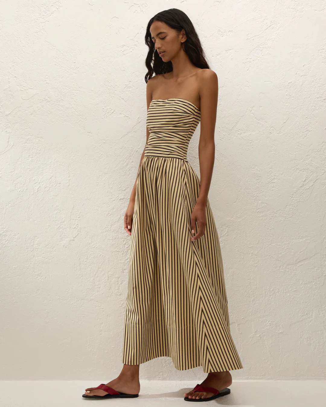 Vera Maxi Dress in Carmen Stripe Sand Cedar by Faithfull the Brand