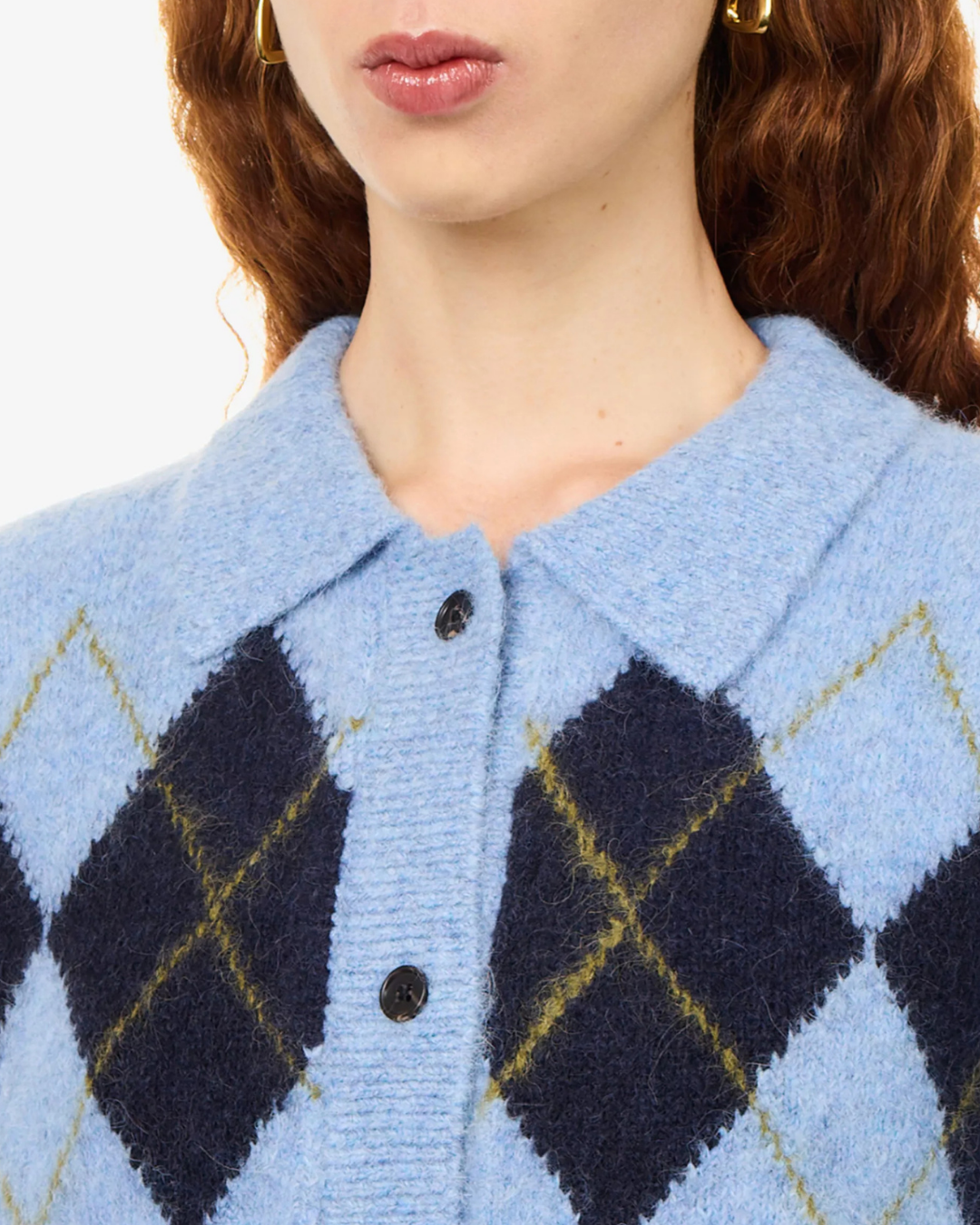 Kelly Short Sleeve Knit Cardigan in Argyle Blue by Rails
