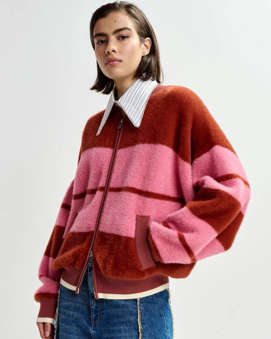 Jicama Striped Knit Jacket in Burned Red by Essentiel Antwerp