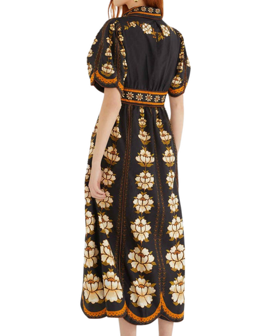 Embroidered Flowers Black Midi Dress by Farm Rio