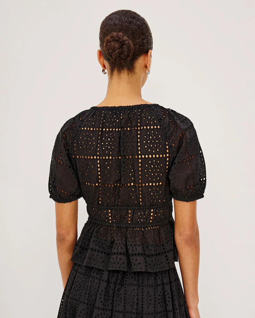 Argenta Top in Black Grid Embroidery by Rails
