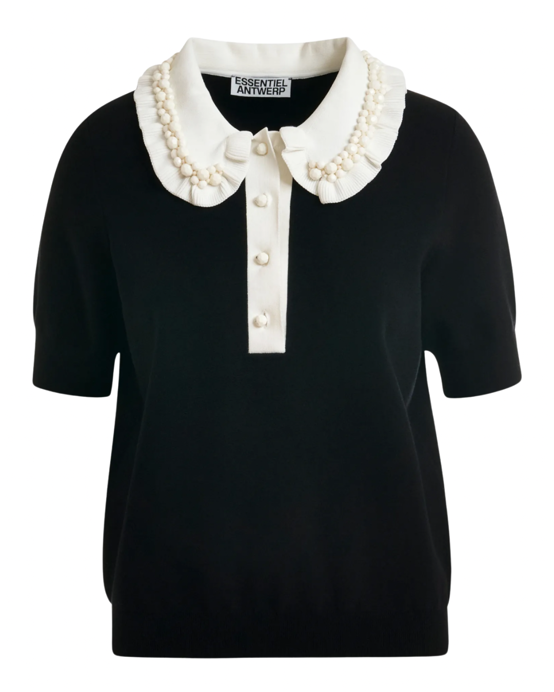 Jewelry Embroidered Knit Polo in Black by Essentiel Antwerp