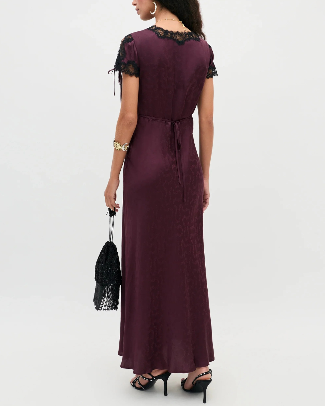 Fern Dress in Floral Trail Jacquard Wine by RIXO