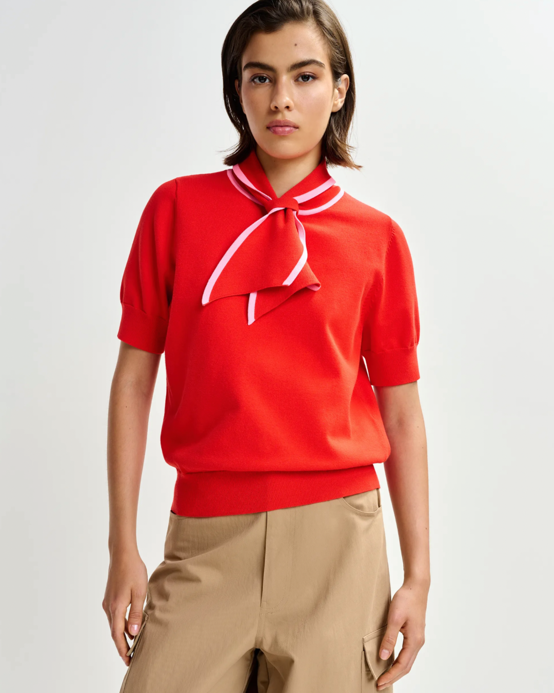 Jonda Contrast Colour Polo in Orange Brulee by Essentiel Antwerp