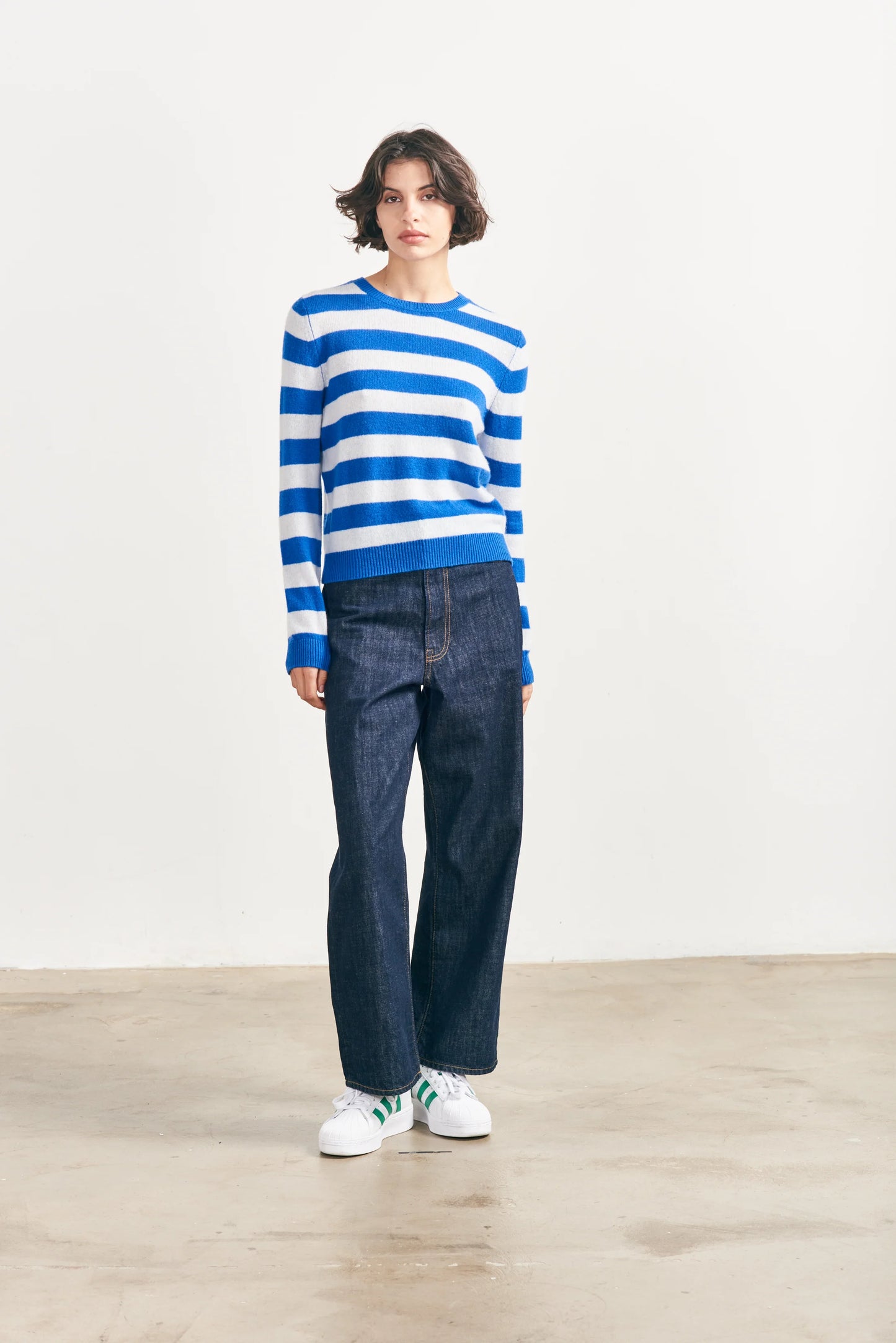 Cashmere Stripe Crew in Bright Blue and Cement by Jumper 1234