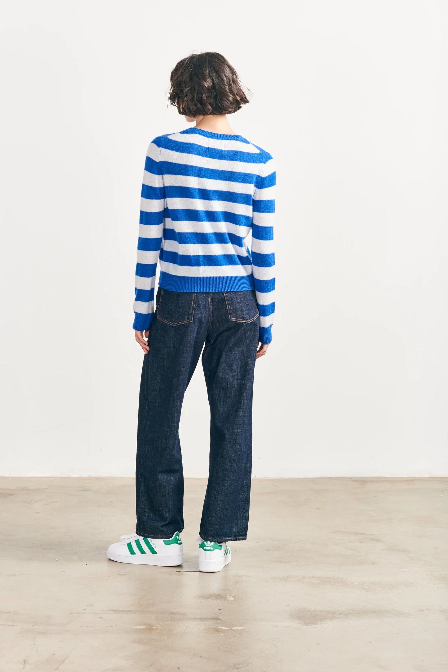 Cashmere Stripe Crew in Bright Blue and Cement by Jumper 1234