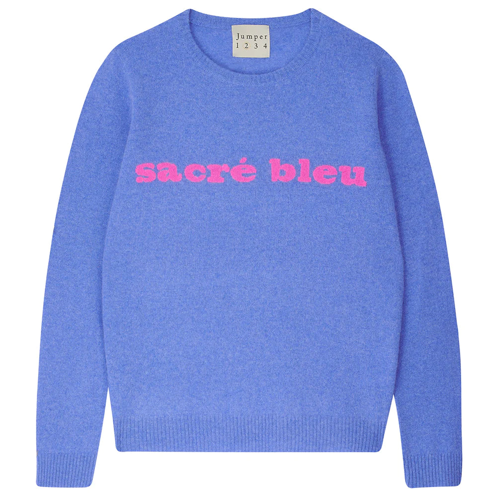 Sacre Bleu Cashmere Crew in Periwinkle and Hot Pink by Jumper 1234