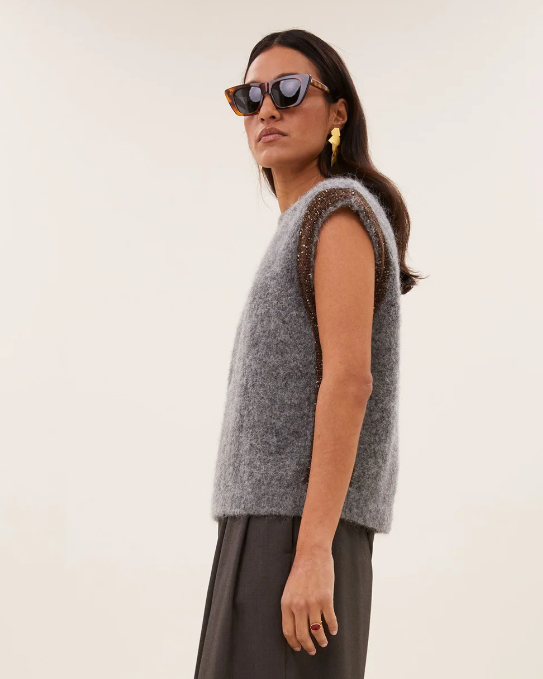 Noby Spencer Knit Vest in Grey Melee by by-bar