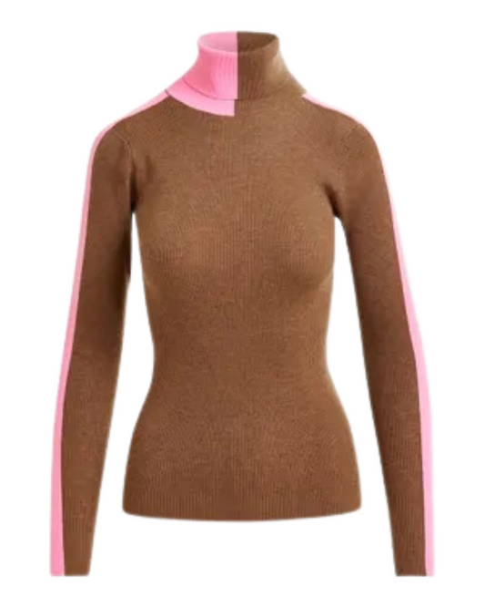 Iffort Two Tone Wool Blend Turtleneck Sweater in Fudge by Essentiel Antwerp