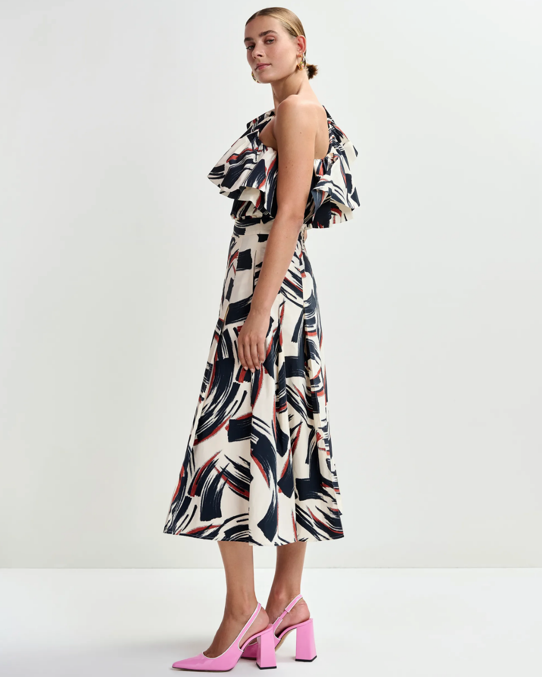 Jaelyn Deep Pleat Midi Skirt in Burned Red by Essentiel Antwerp