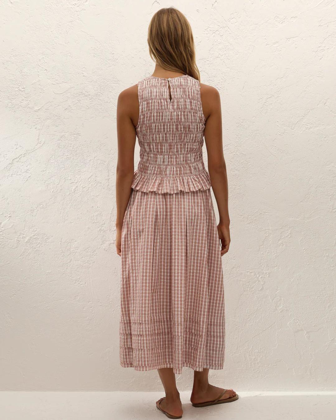 Cales Top in Paloma Check Cinnamon White by Faithfull the Brand