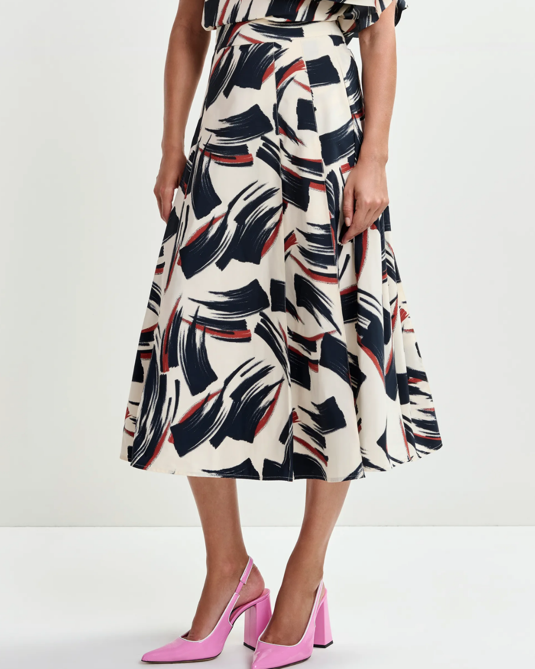 Jaelyn Deep Pleat Midi Skirt in Burned Red by Essentiel Antwerp