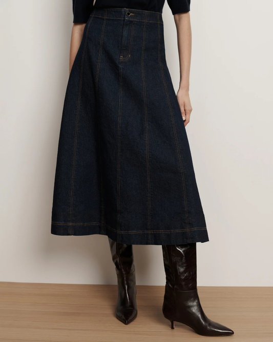Alix Circle Skirt in Indigo Rinse by Veronica Beard