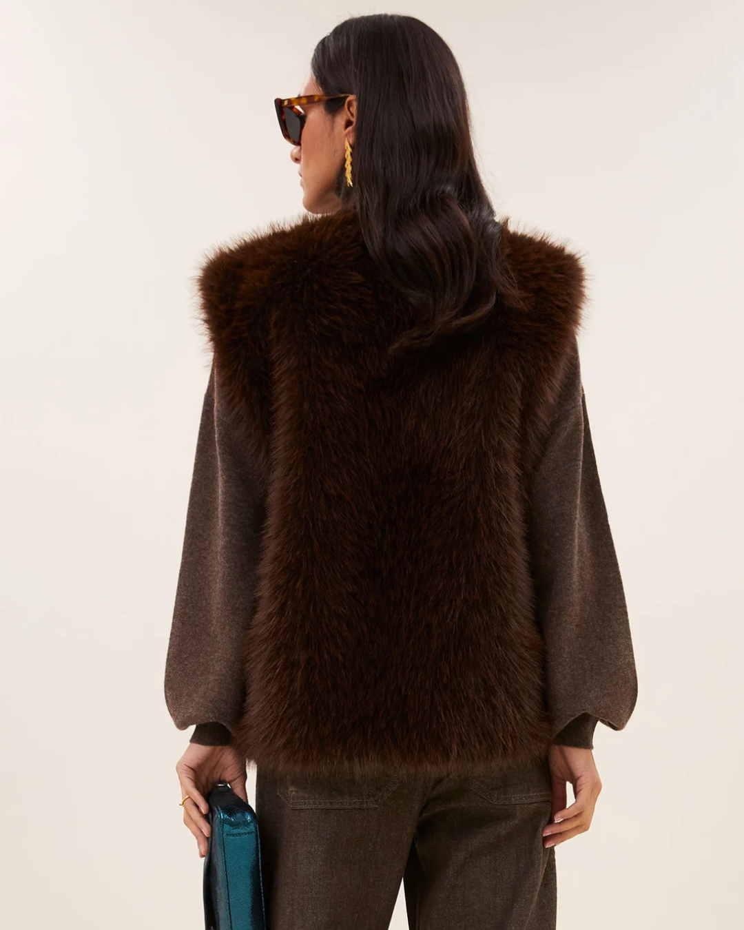 Mona Faux Fur Gilet in Dark Brown by by-bar
