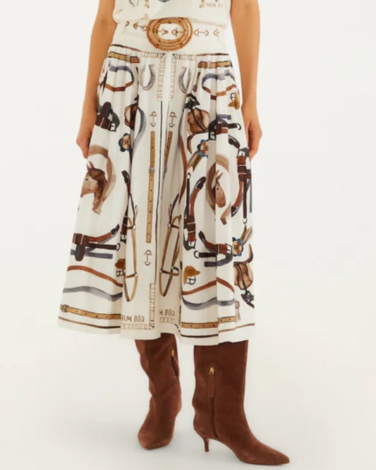 Equestrian Scarf Maxi Skirt in Winter White by Farm Rio