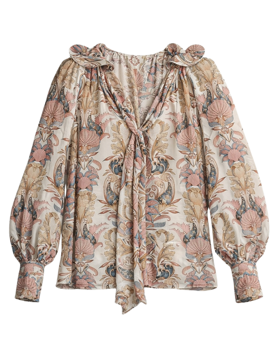 Sea Garden Long Sleeve Blouse in Off-White by FARM Rio