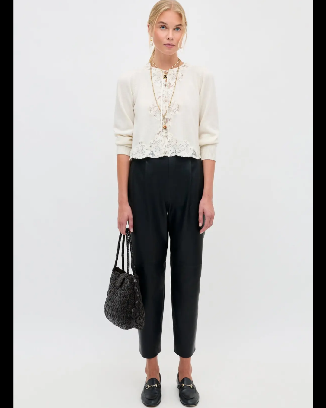 Nori Leather Trousers in Charcoal Chai Latte by RIXO