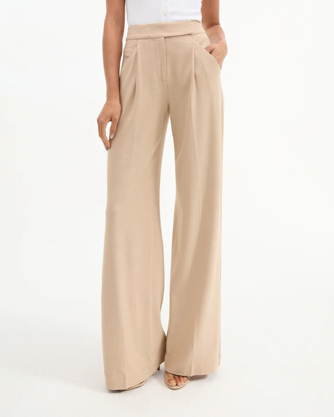 Marbeau Wide Leg Pant in Stone Khaki by Veronica Beard