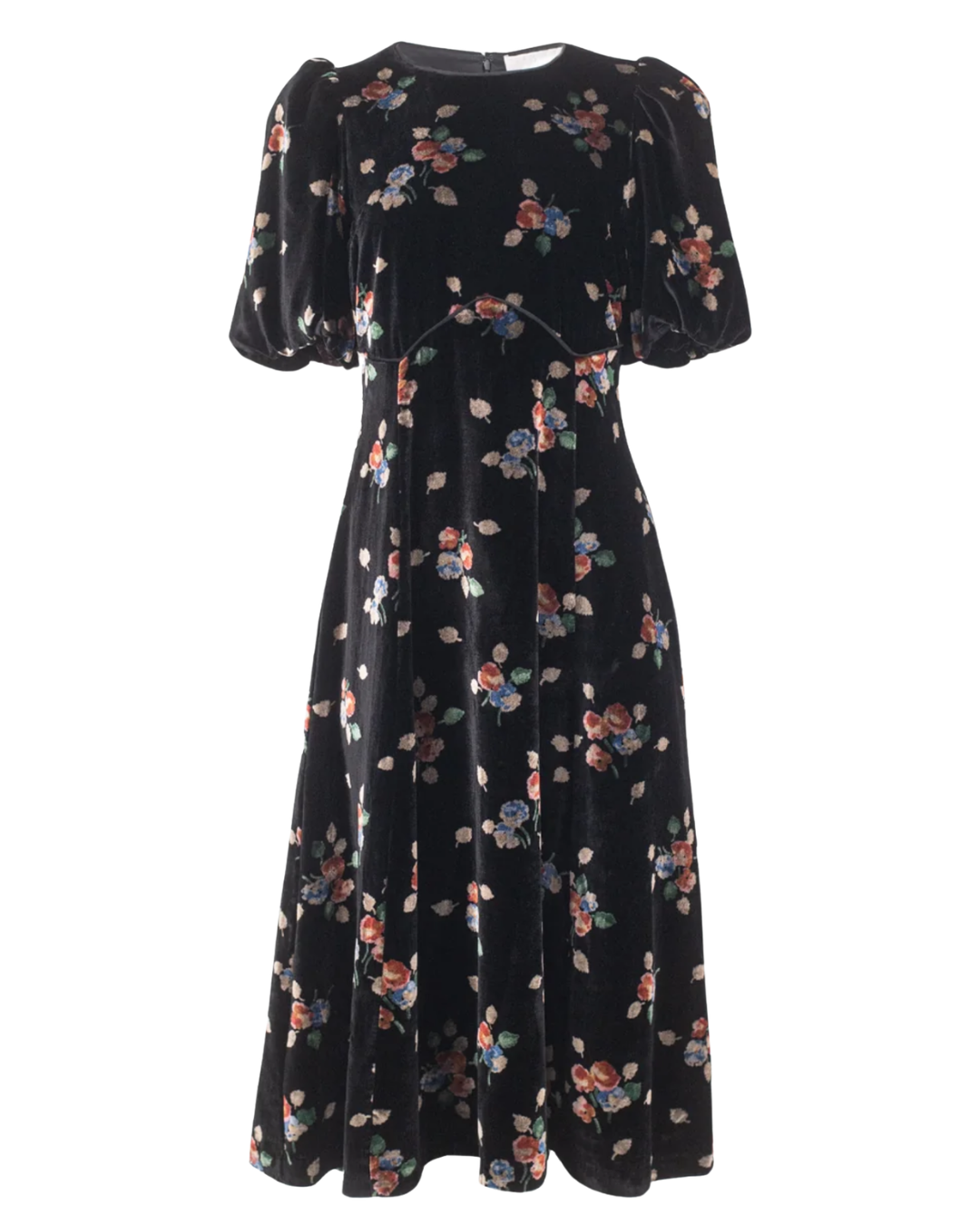 Lena Velvet Puff Sleeve Midi Dress in Black by Sea NY