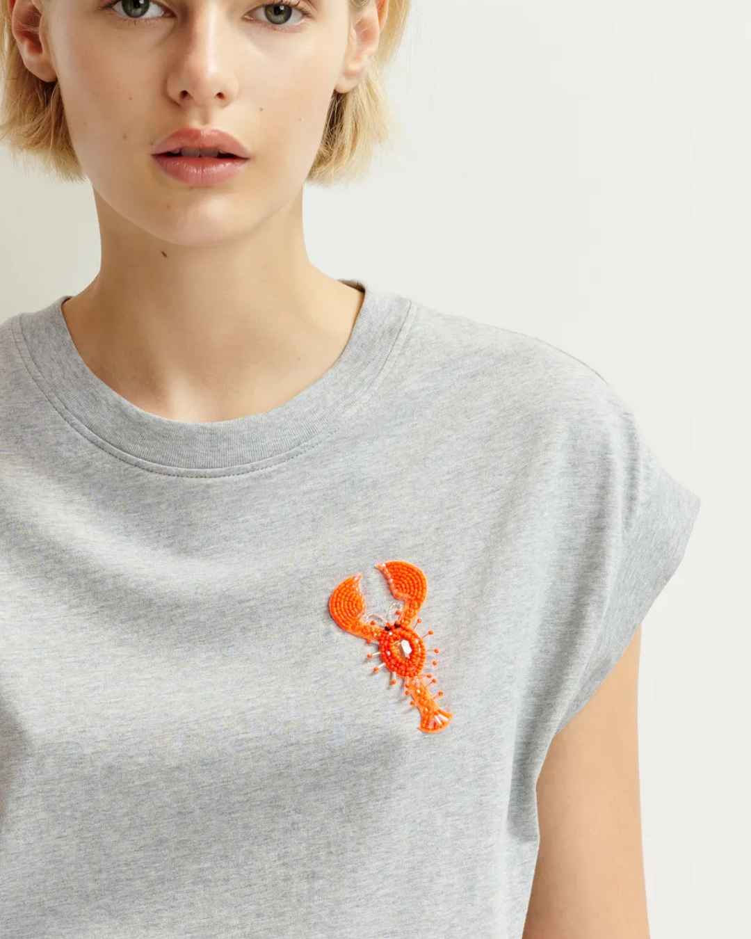 Grey Organic Cotton T-Shirt with Embroidery by Essentiel Antwerp