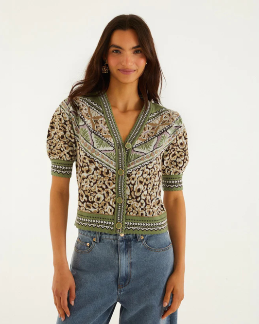 Leopard Knit Short Sleeve Cardigan by Farm Rio