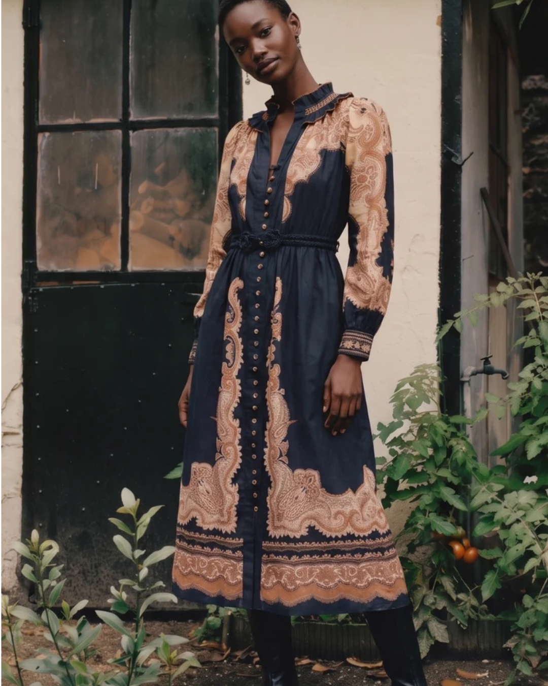 Lumi Dress in Onyx Black with Rust by Scarlett Poppies