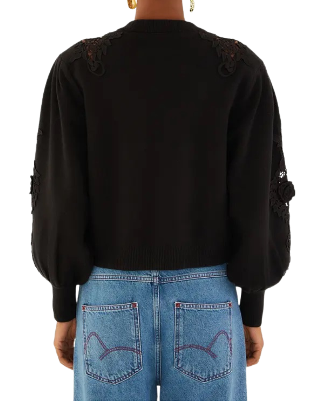 Black Lace Knit Sweater by FARM Rio