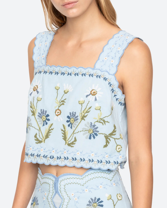 Audra Embroidery Tank Top in Blue by Sea NY