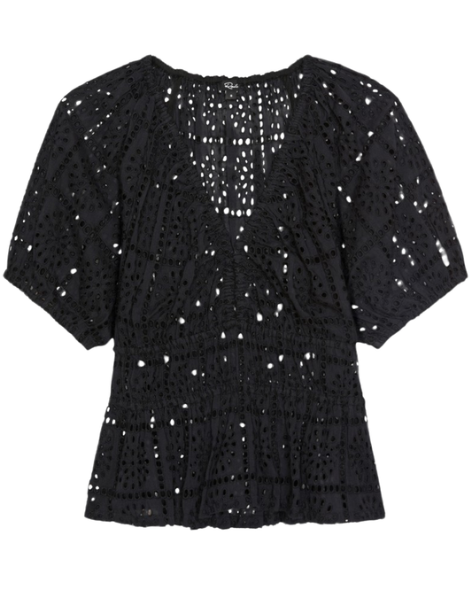 Argenta Top in Black Grid Embroidery by Rails