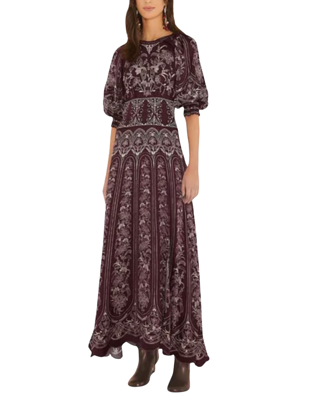 Liz Balloon Sleeve Maxi Dress in Burgundy by Farm Rio
