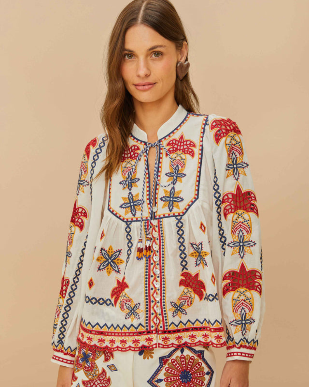 Off-White Marys Tiles Embroidered Blouse by Farm Rio