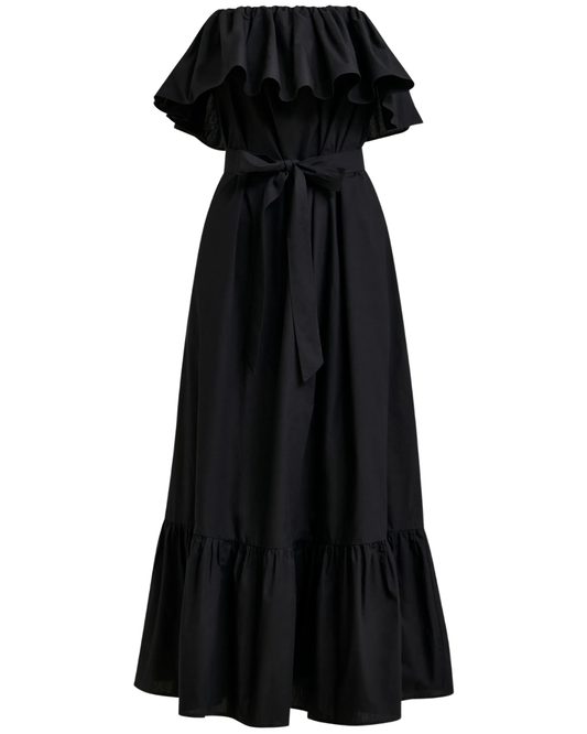 Joyce Belted Ruffle Dress in Black by Essentiel Antwerp