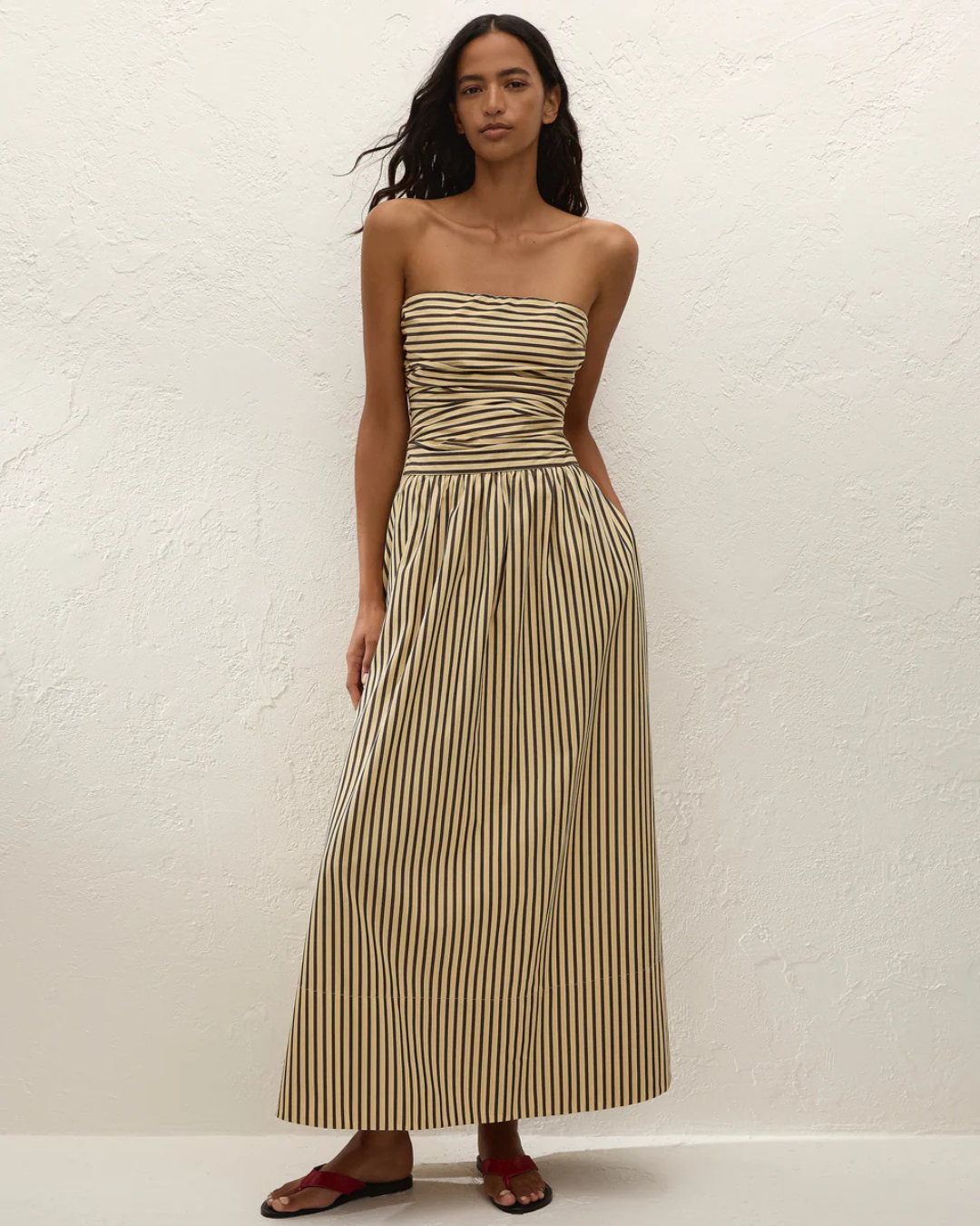 Vera Maxi Dress in Carmen Stripe Sand Cedar by Faithfull the Brand