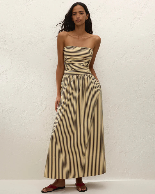 Vera Maxi Dress in Carmen Stripe Sand Cedar by Faithfull the Brand