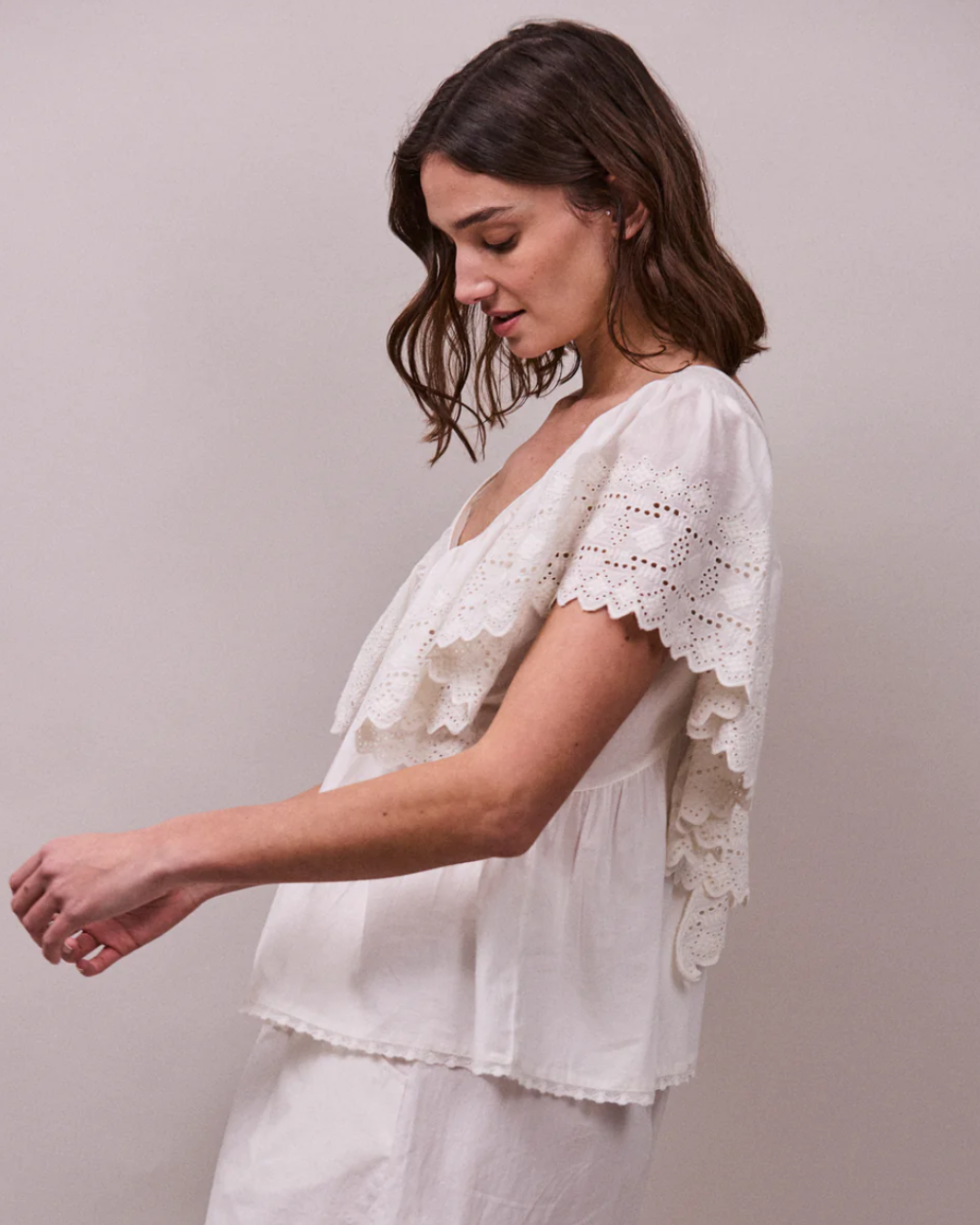 Camelia Top in Vintage White by FAUNE