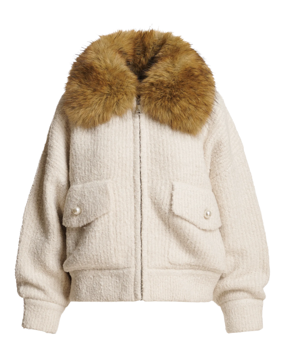 Kanada Bouclé Bomber Jacket in Cream by Essentiel Antwerp