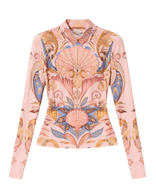 Sea Garden Scarf Jersey Blouse in Soft Pink by FARM Rio