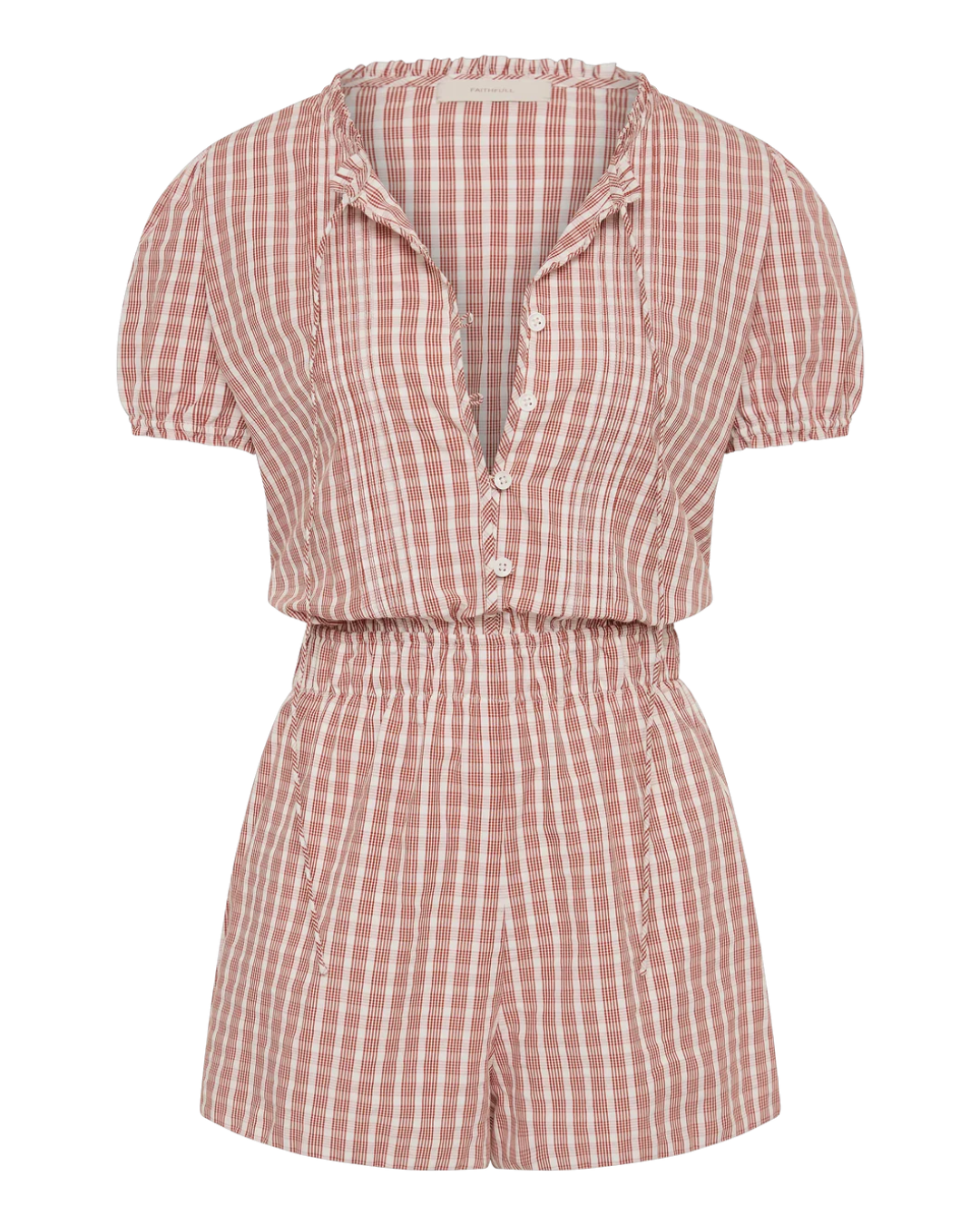Emilie Playsuit in Paloma Check Cinnamon White by Faithfull the Brand