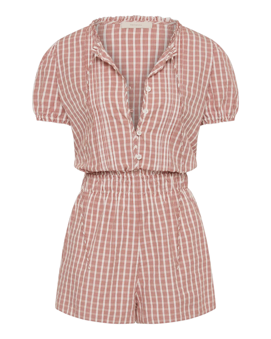 Emilie Playsuit in Paloma Check Cinnamon White by Faithfull the Brand