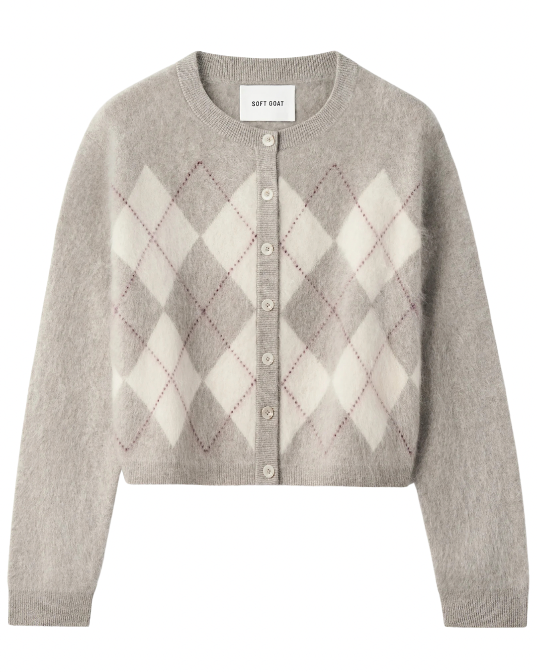Argyle Cardigan in Greige by Soft Goat