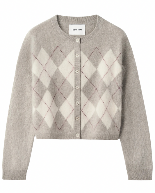 Argyle Cardigan in Greige by Soft Goat