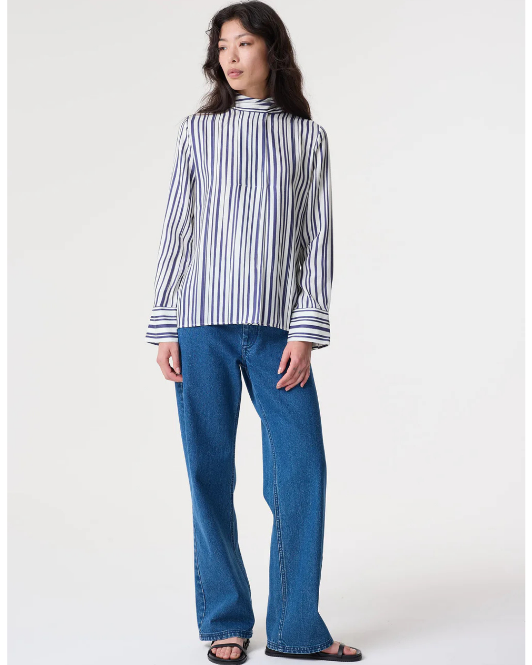 Viola Irregular Print Blouse in Navy by AKYN