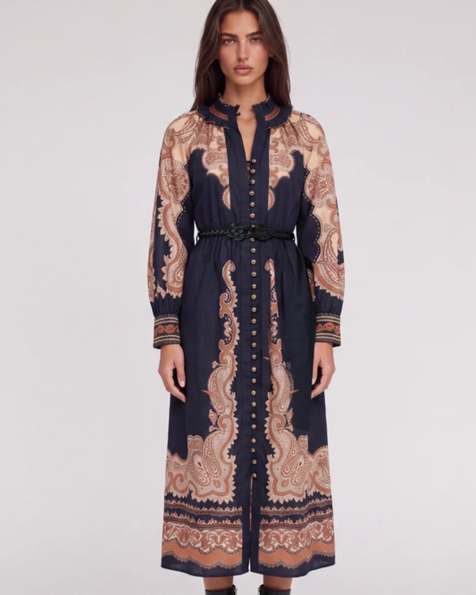 Lumi Dress in Onyx Black with Rust by Scarlett Poppies