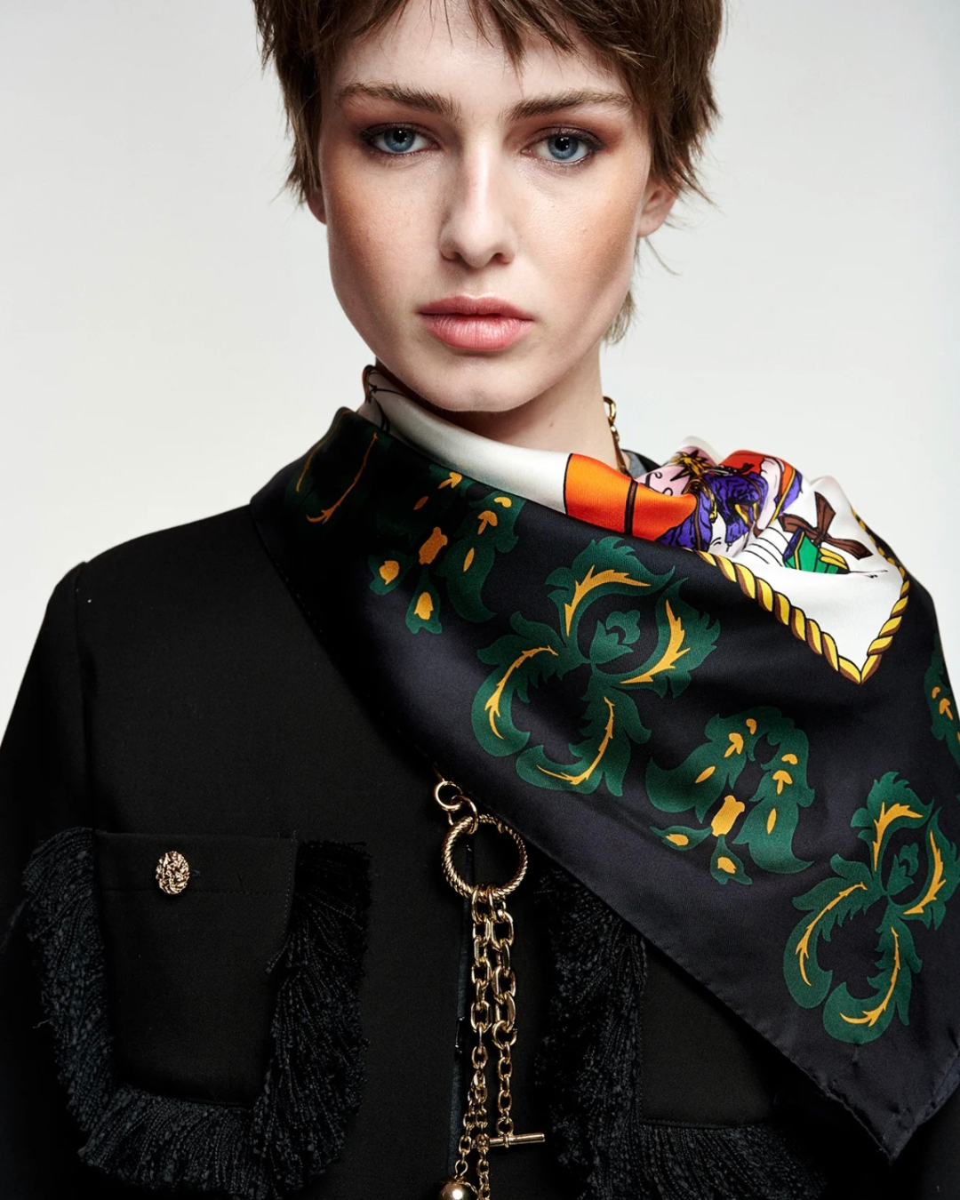 Kontact Printed Scarf in Black by Essentiel Antwerp