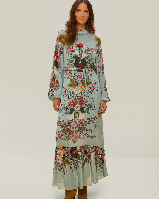 Blue Beauty Bouquet Long Sleeve Maxi Dress by Farm Rio