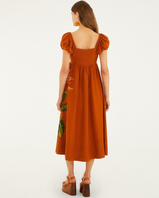Hilo Arrangment Midi Dress in Brown by FARM Rio