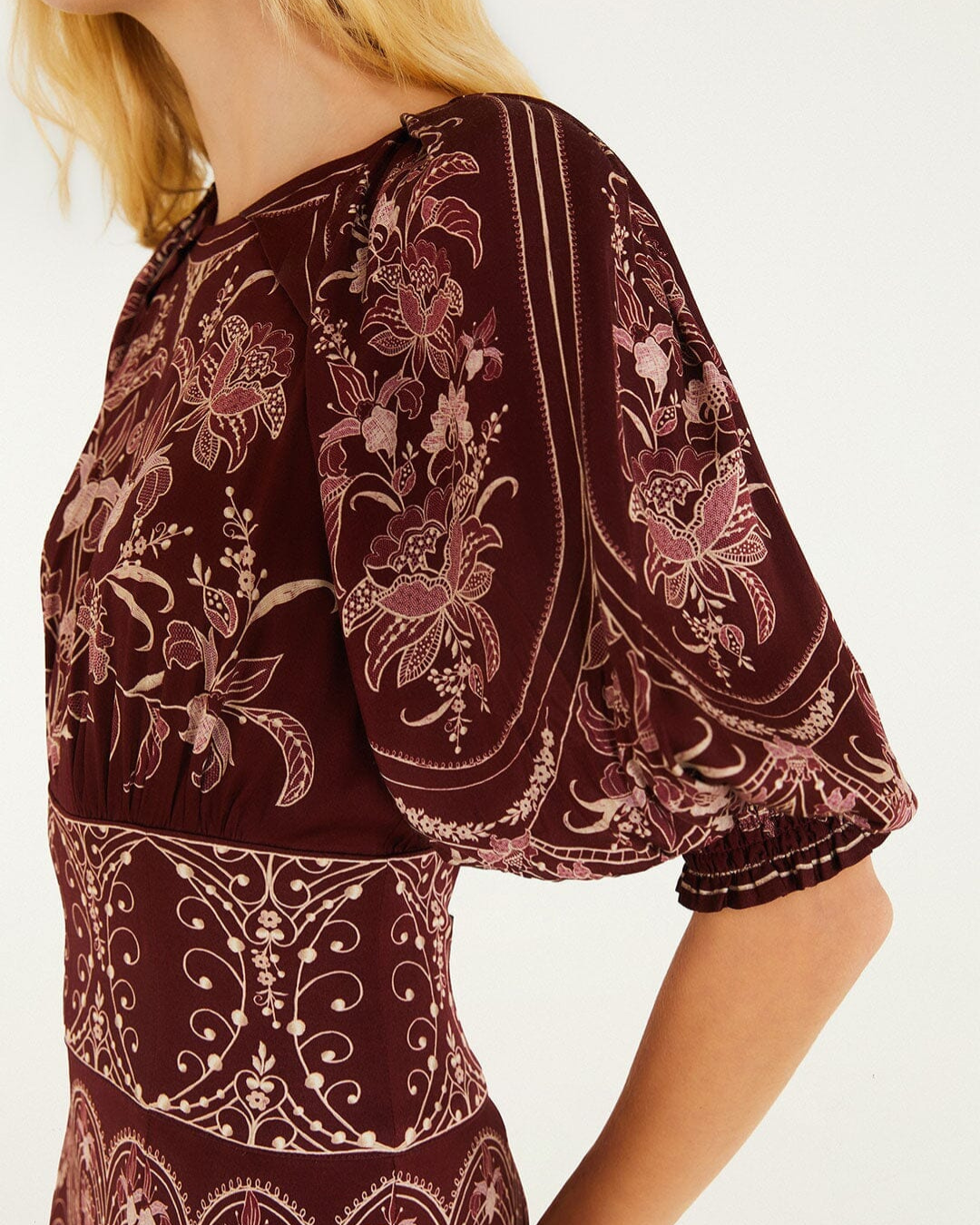 Liz Balloon Sleeve Maxi Dress in Burgundy by Farm Rio