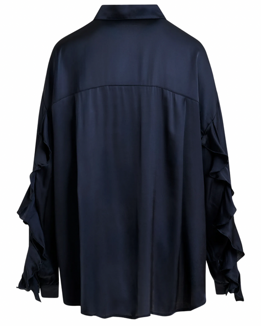 Judith Oversized Ruffle Shirt in Classic Navy by Essentiel Antwerp