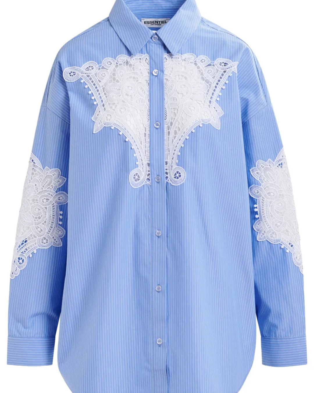 Hoofd Lace Panelled Shirt in Blue Striped by Essentiel Antwerp