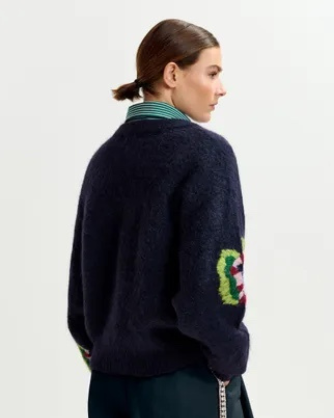 Impossible Embroidered Flowers Knit Sweater in Navy by Essentiel Antwerp